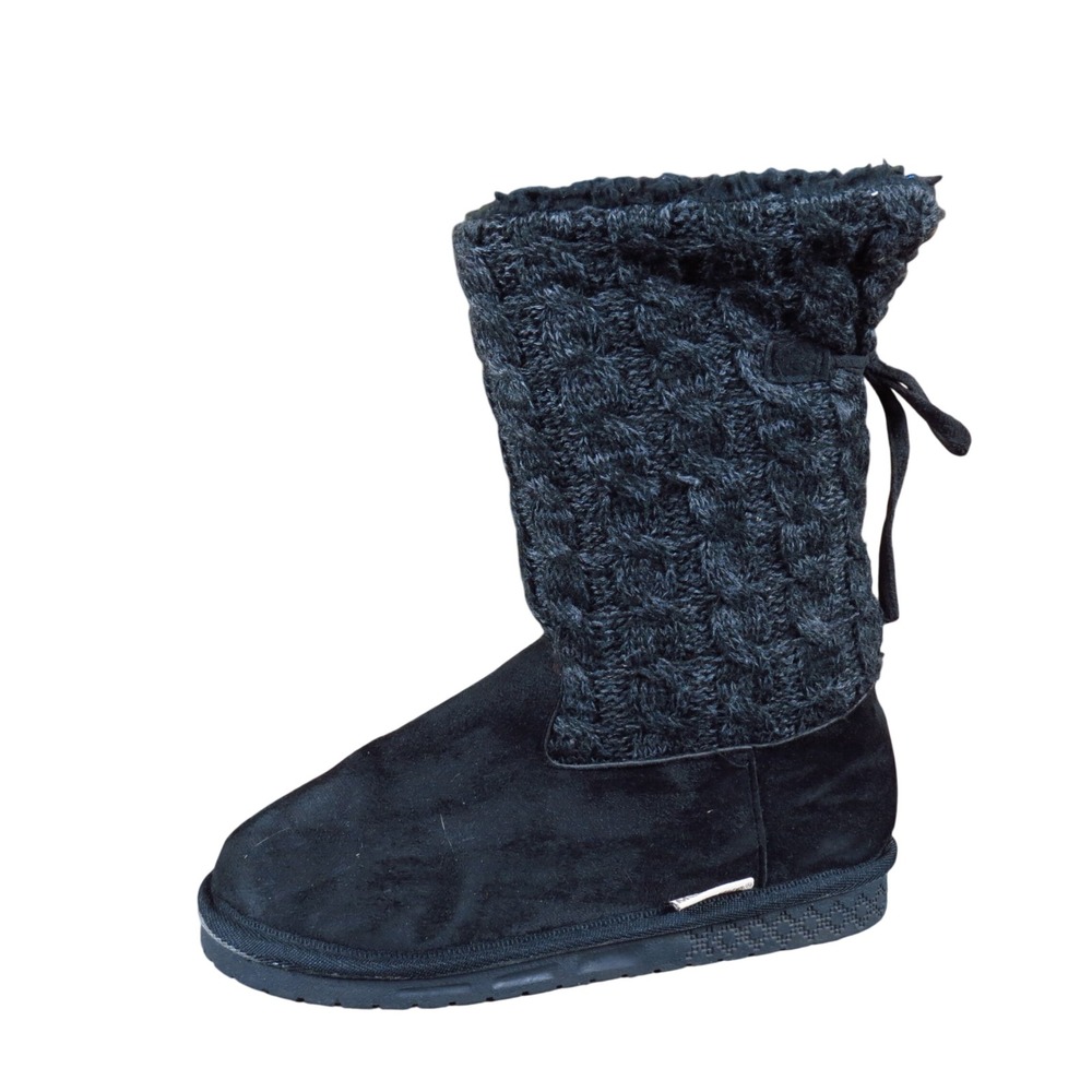 Muk Luks Cozy Amira Women Shoe Boot 8 Wide Winter Warm Faux Fur Black Cable Knit